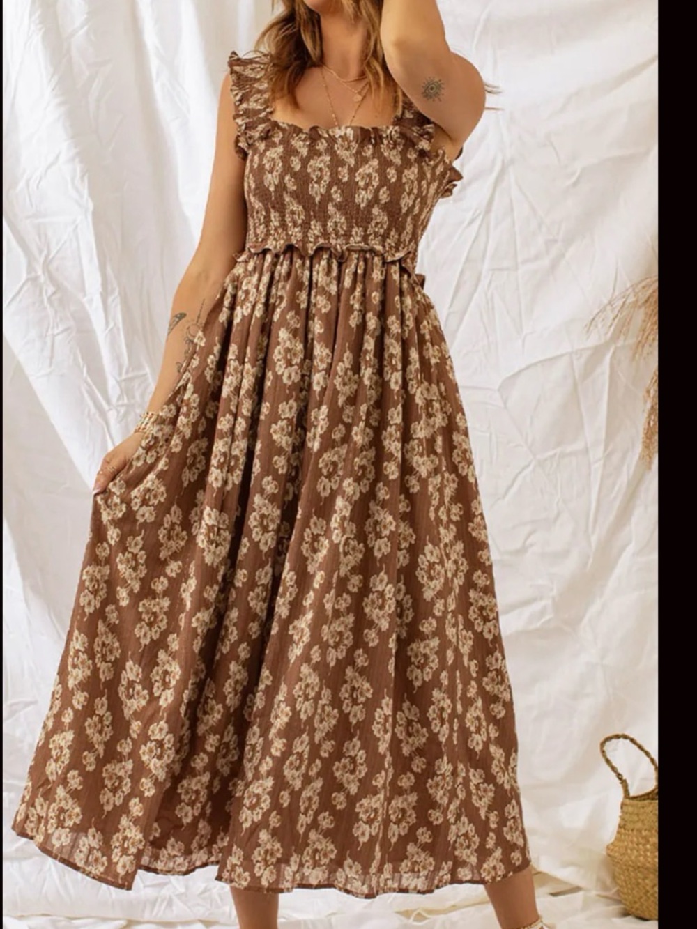 NWT Altar’d State Brown Floral Midi Dress